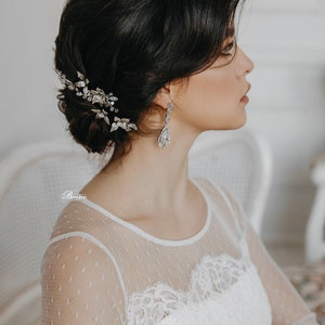 Bridal hair pins, Wedding hair pins silver, Bridal hair piece, Hair jewelry, Bride hair accessory, Bridal Shower Gift Mirin image 4