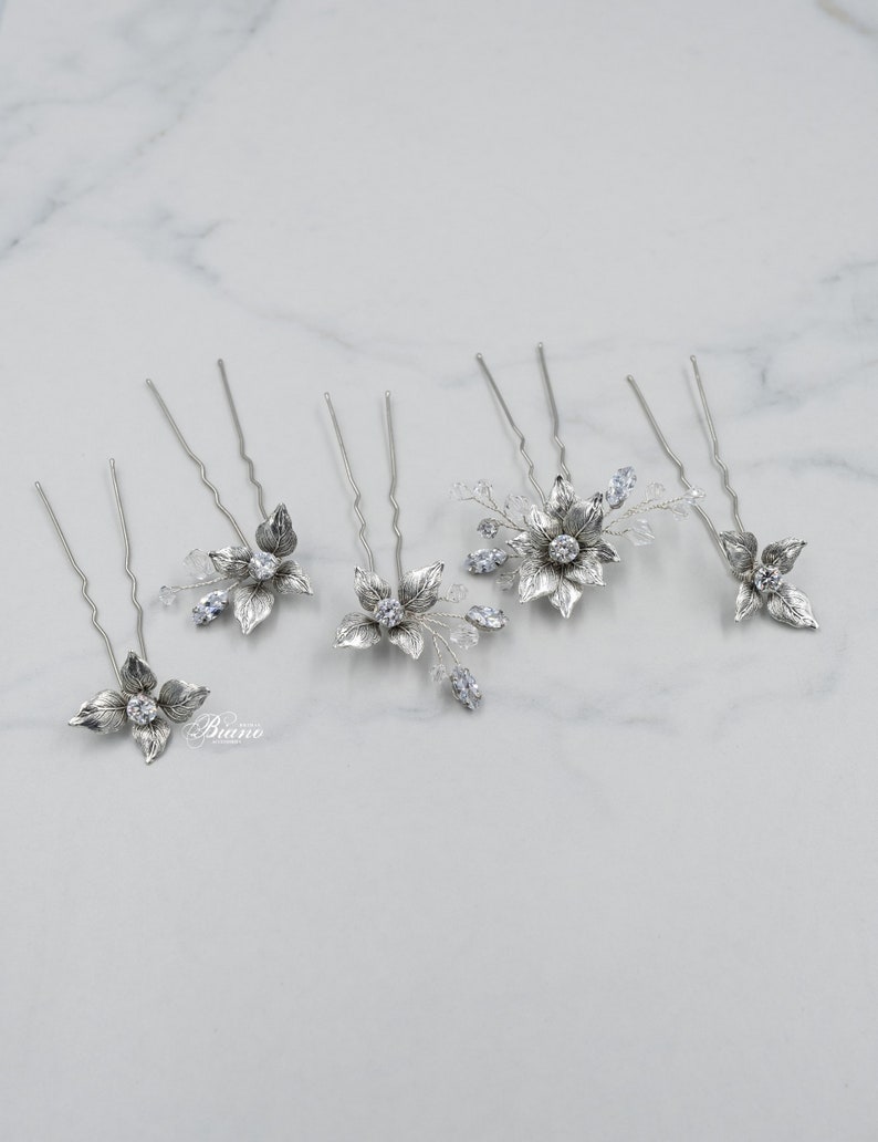 Bridal hair pins, Wedding hair pins silver, Bridal hair piece, Hair jewelry, Bride hair accessory, Bridal Shower Gift Mirin image 7