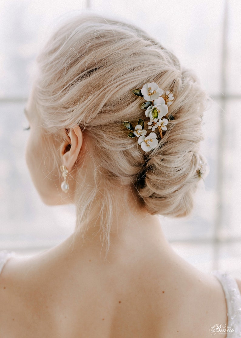 Épingles à cheveux fleur, casque de mariée, épingles à cheveux florales, barrette à cheveux de mariée, accessoires de cheveux de mariage, barrette à cheveux fleur lot de 5 Aaliyah image 4