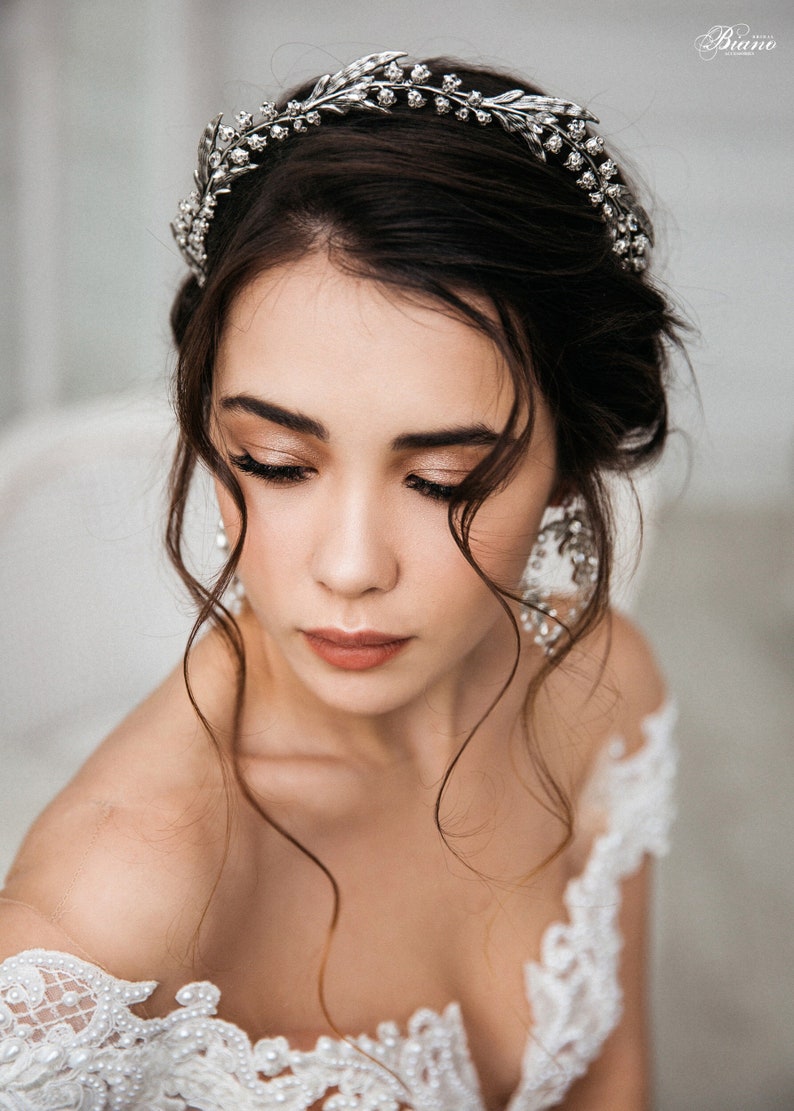 Bridal Silver Tiara, Wedding Leaf Tiara, Wedding Crown, Wedding Hair Accessory, Wedding Headpiece, Bridal Hair Halo, Bridal Headpiece NAOMI image 2