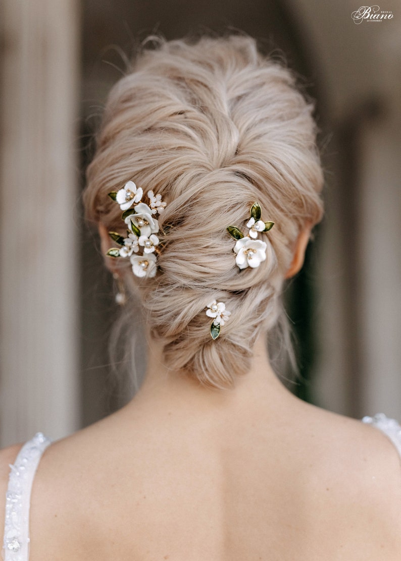 Épingles à cheveux fleur, casque de mariée, épingles à cheveux florales, barrette à cheveux de mariée, accessoires de cheveux de mariage, barrette à cheveux fleur lot de 5 Aaliyah image 3