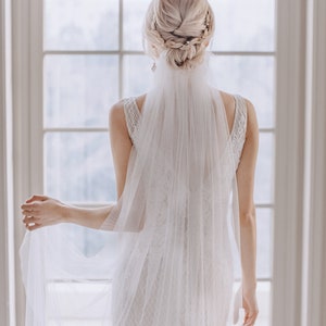 English net simple veil, Soft bridal veil, Cut edge veil ready to ship, White silk Veil, Single layer Veil,  Fingertip Wedding Veil - Jayla