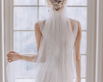 English net simple veil, Soft bridal veil, Cut edge veil ready to ship, White silk Veil, Single layer Veil,  Fingertip Wedding Veil - Jayla