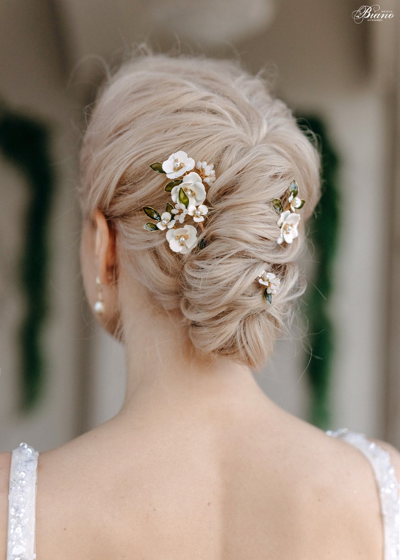 Épingles à cheveux fleur, casque de mariée, épingles à cheveux florales, barrette à cheveux de mariée, accessoires de cheveux de mariage, barrette à cheveux fleur lot de 5 Aaliyah image 1