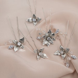 Bridal hair pins, Wedding hair pins silver, Bridal hair piece, Hair jewelry, Bride hair accessory, Bridal Shower Gift Mirin image 8