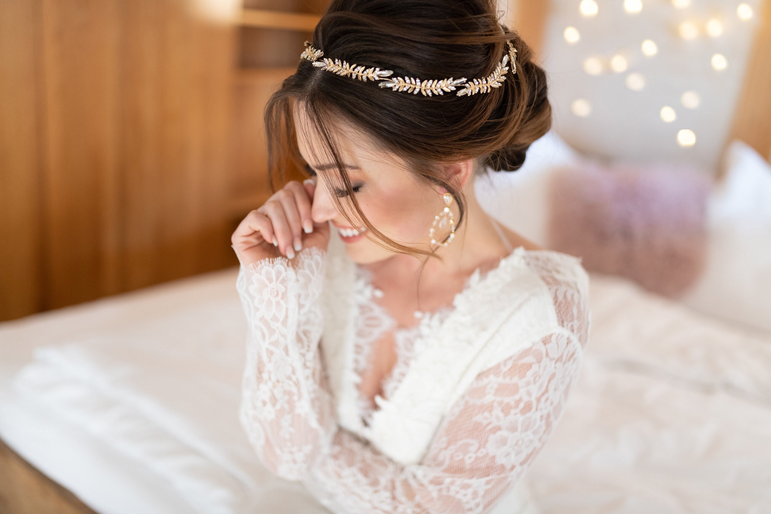 Wedding Bridal Headpiece Gold Crystal Headband Hair Vine Amazon.com : SWEETV Gold Bridal Headpieces for Bride Flower  main image 4