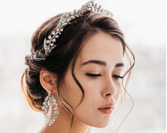 Bridal Silver Tiara, Wedding Leaf Tiara, Wedding Crown, Wedding Hair Accessory, Wedding Headpiece, Bridal Hair Halo, Bridal Headpiece- NAOMI