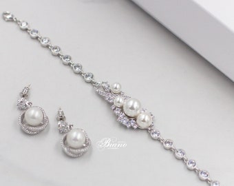 Bracelet pour mariée, parure de bijoux en cristal, bracelet de mariage en perles, bracelet de mariée en argent, bracelet de mariée en cristal - Aurora