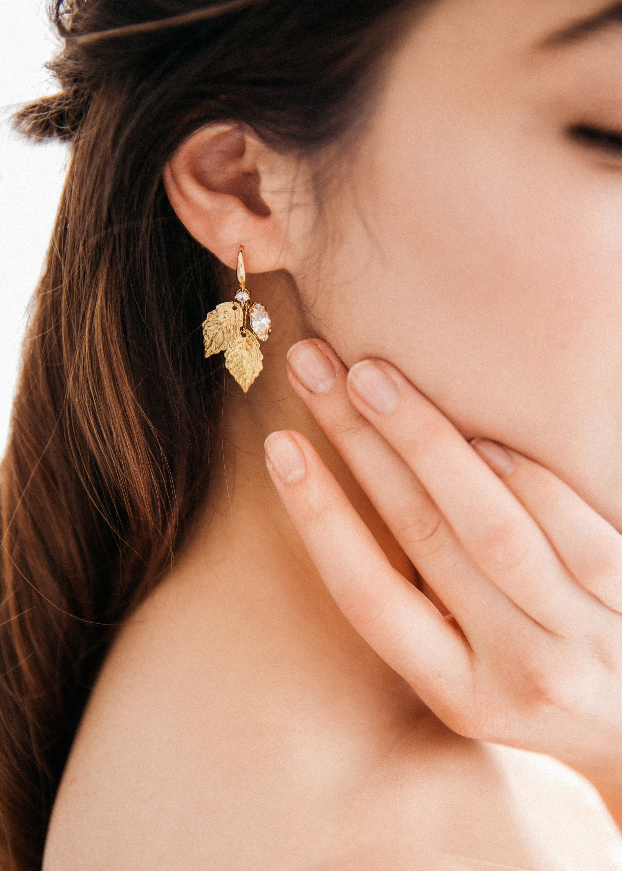 Leaf Earrings With Cubic Zirconia - Dainty Dangle Bridal Earrings For Women, Wedding & Party Jewelry
