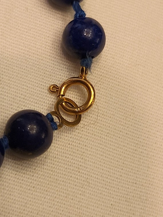 Vintage 7" Pure Lapis and 14K Gold Spiral Bead Br… - image 3