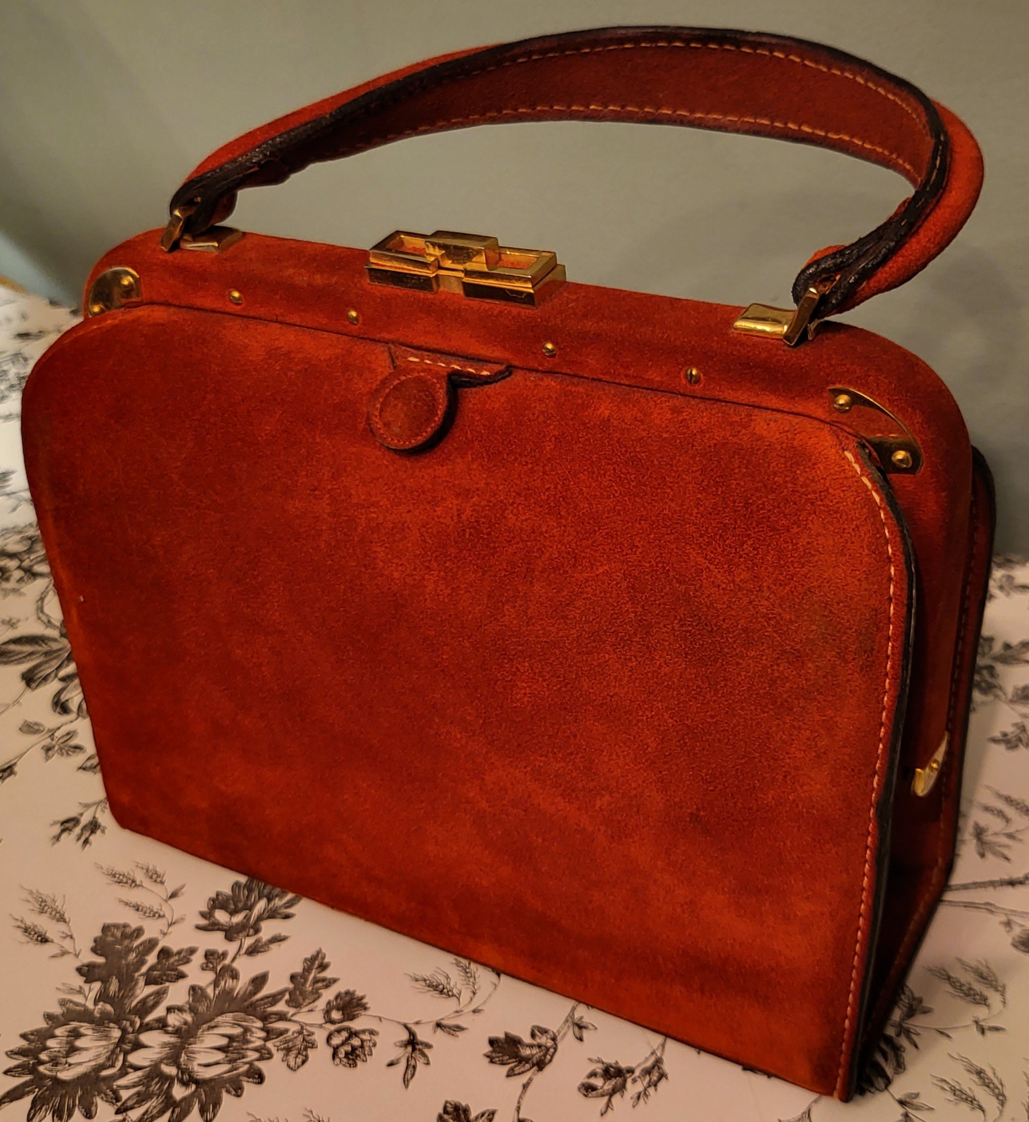 1950s Fernande Desgranges Black Leather and Gold Metal Handbag