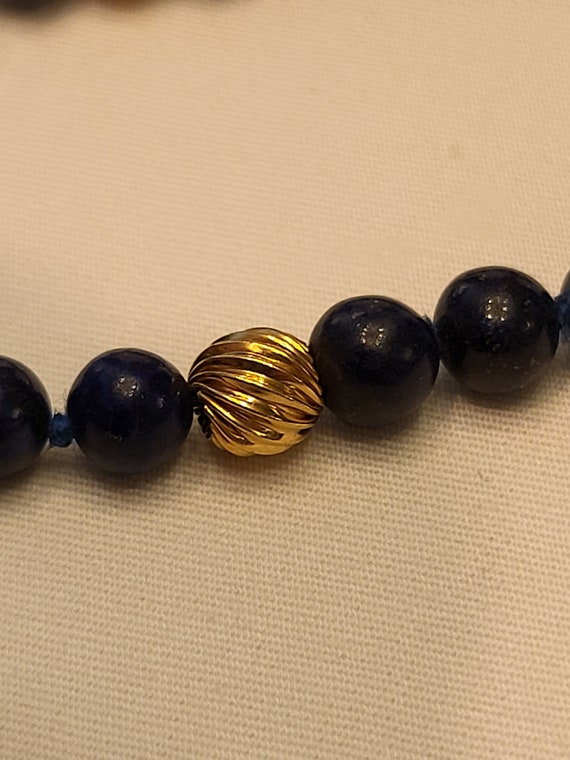 Vintage 7" Pure Lapis and 14K Gold Spiral Bead Br… - image 2