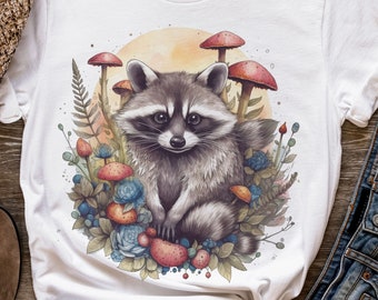 Cottagecore Raccoon Shirt: Mushroom Forest Animal Tee