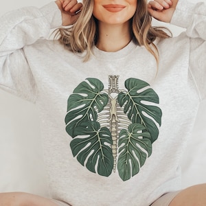 Skeleton Plant Body Sweatshirt: Monstera Graphic, Plant Lover Gift