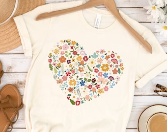 Heart Flower Shirt, Wildflower Tee,  Botanical Shirt, Nature Lover Shirt, Garden Lover Gift, Floral Shirt, Gift for Mom, Boho Wildflower