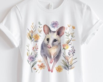 Cottagecore Opossum T-Shirt: Vintage Floral Goblincore Style