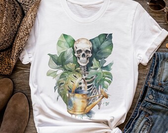 Gardener Skeleton T-shirt, Plant lover shirt, Plant Gift, Plant Lover Gift, Monstera Tee, Cool Plant Graphic shirt, Garden Lover Gift