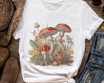Cottagecore Mushroom Shirt: Vintage Botanical Tee