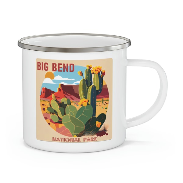 Big Bend National Park Enamel Camping Mug, Succulent Mug, Cactus, Outdoor Gift, Texas, Camping Gift, National Park Gift, Nature Lover Gift