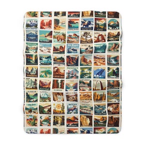 63 National Parks Vertical Sherpa Fleece Blanket, Camp Blanket, Camping Gift RV Accessories for Inside Out Door Lover Gift Nature Lover Gift image 3