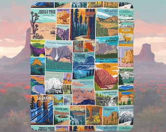 National Parks Sherpa Fleece Blanket Camp Blanket Camping Gift RV Accessories for Inside Out Door Lover Gift Nature Lover Gift
