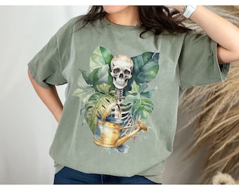 Gardener Skeleton T-shirt, Comfort Colors, Unisex Garment-Dyed T-shirt, Plant lover shirt, Plant Gift, Plant Lover Gift, Monstera Tee