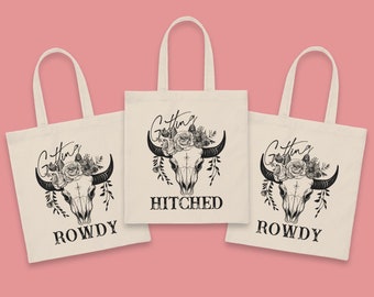 Getting Hitched Getting Rowdy Bachelorette Tote Bag, Bachelorette Party Gift Bag, Bachelorette Tote Bag, Favor Bag, Western Bachelorette