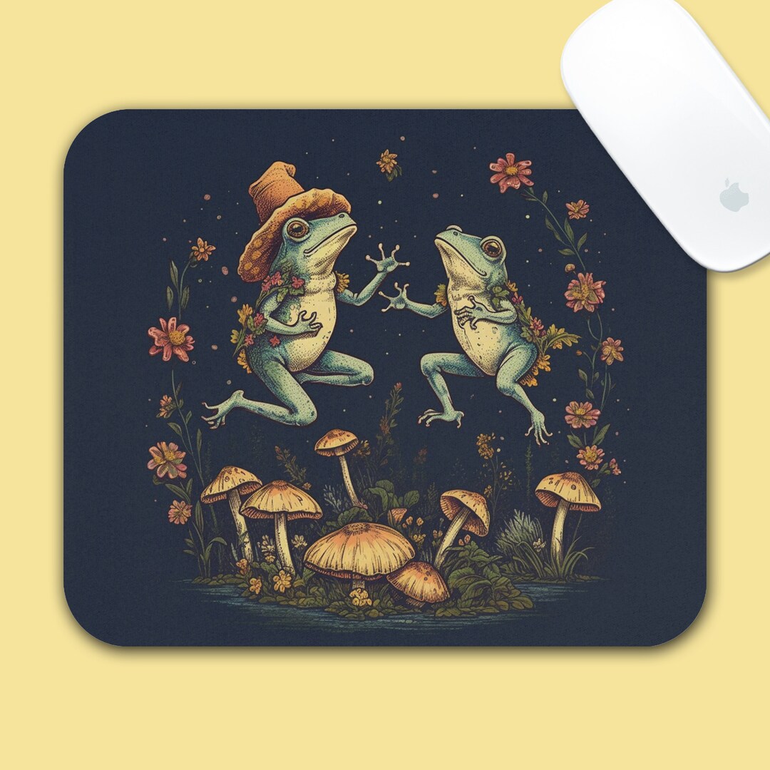 Cottage Core Frogs and Mushrooms Mouse Pad, Vintage Mousepad, Frog