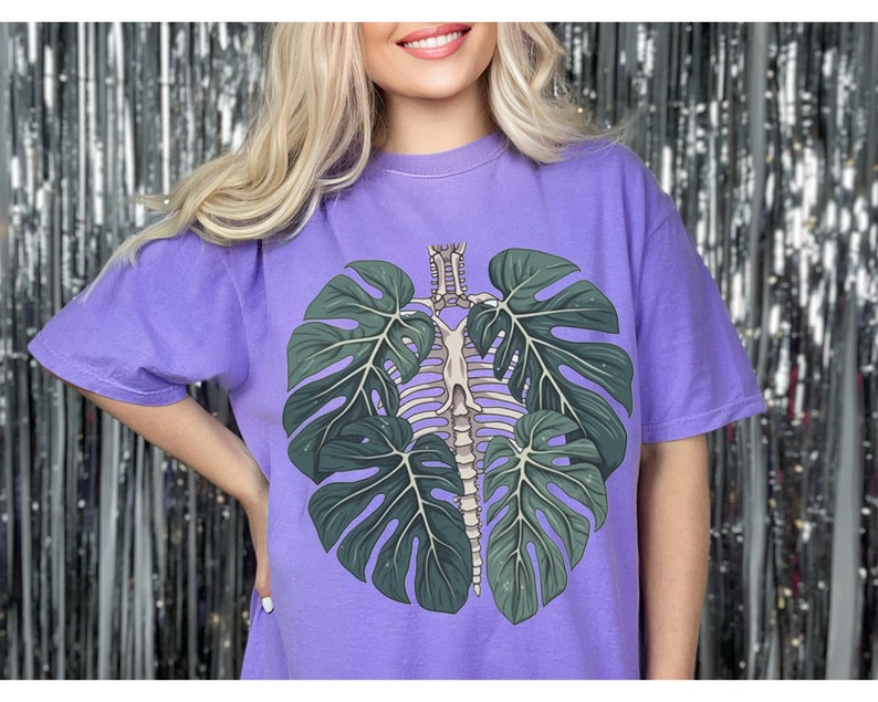 Comfort Colors, Skeleton Plant Body T-shirt, Unisex Garment-Dyed T-shirt, Plant lover shirt, Plant Gift, Plant Lover Gift, Monstera Tee Violet