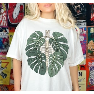 Comfort Colors, Skeleton Plant Body T-shirt, Unisex Garment-Dyed T-shirt, Plant lover shirt, Plant Gift, Plant Lover Gift, Monstera Tee White
