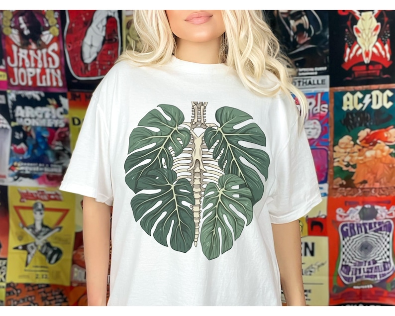 Comfort Colors, Skeleton Plant Body T-shirt, Unisex Garment-Dyed T-shirt, Plant lover shirt, Plant Gift, Plant Lover Gift, Monstera Tee White
