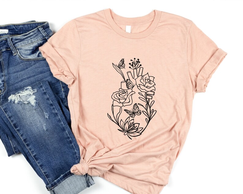 Heart Floral Anatomy Shirt, Anatomical Tee, Nurse Shirt, Doctor Shirt, CVICU Shirt, Health shirt, Heart Surgery, Plant Lover, Garden Lover image 1