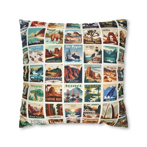 63 National Parks Square Pillow Case, RV Accessories for inside, Camping Pillow, RV Gift, Gift for Traveler, Nature lover Gift, Outdoor Gift image 4