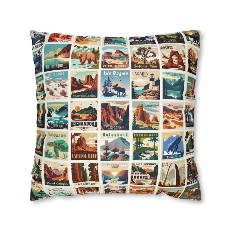63 National Parks Square Pillow Case, RV Accessories for inside, Camping Pillow, RV Gift, Gift for Traveler, Nature lover Gift, Outdoor Gift image 4