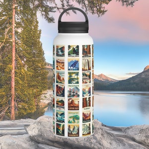 63 National Parks of U.S. Stainless Steel Water Bottle, Handle Lid, 32oz, Hiking Gift, National Park Gift, Outdoor Gift, Camping Gift