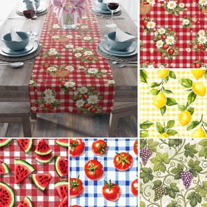 Gingham Fruit & Vegetable Table Runner: Cottagecore Kitchen Centerpiece