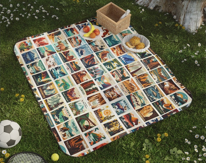 63 National Park Picnic Blanket, Picnic Blanket for Outdoor Lover, Gift for Camping Lover, Hiking Lover, Beach Lover, Park Ranger,Waterproof