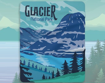 Glacier National Park Sherpa Fleece Blanket Camp Blanket Camping Gift RV Accessories for Inside Outdoor Lover Gift Nature Lover Gift Throws