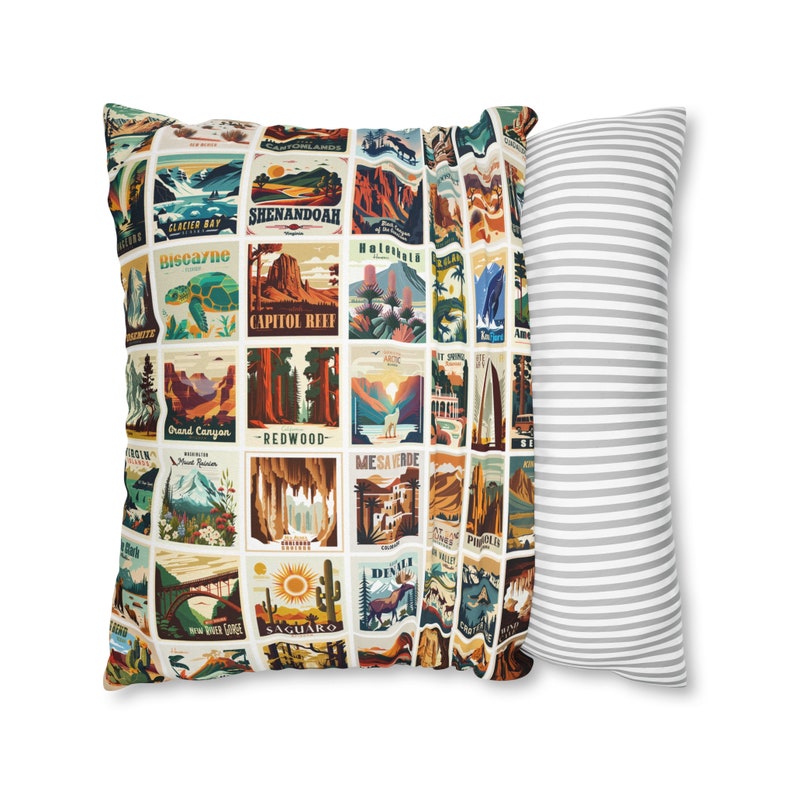 63 National Parks Square Pillow Case, RV Accessories for inside, Camping Pillow, RV Gift, Gift for Traveler, Nature lover Gift, Outdoor Gift image 7