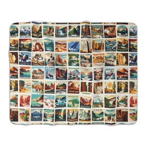 63 National Parks of U.S. Horizontal Sherpa Fleece Blanket, Camp Blanket Camping Gift RV Accessories for Inside Outdoor Lover Gift RV Gift