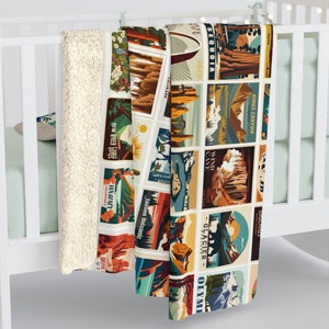 Horizontal 63 National Parks Sherpa Fleece Blanket Camp Blanket Camping Gift RV Accessories for Inside Out Door Lover Gift Nature Lover Gift immagine 3