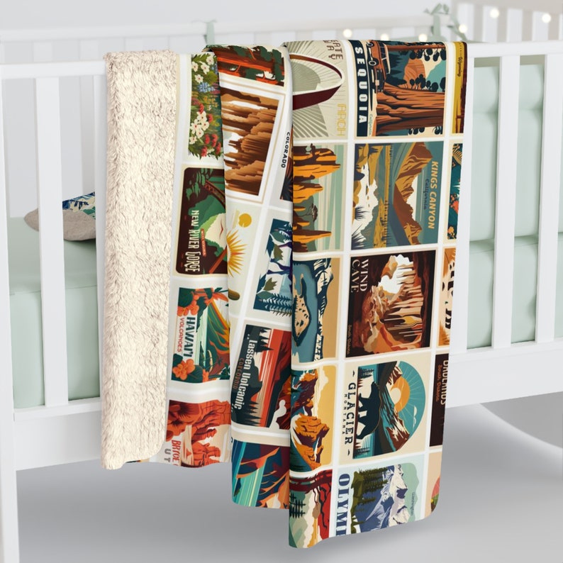 Horizontal 63 National Parks Sherpa Fleece Blanket Camp Blanket Camping Gift RV Accessories for Inside Out Door Lover Gift Nature Lover Gift immagine 3
