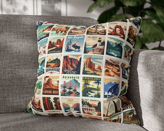 63 National Parks Square Pillow Case, RV Accessories for inside, Camping Pillow, RV Gift, Gift for Traveler, Nature lover Gift, Outdoor Gift