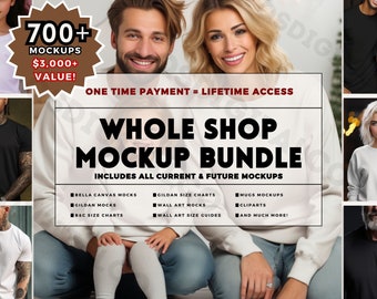 WHOLE SHOP BUNDLE, Entire Shop Bundle Mockups, Bella Canvas Bundle, Gildan 18000 Bundle, Size Chart Bundle, Comfort Colors, Mock Ups Bundle
