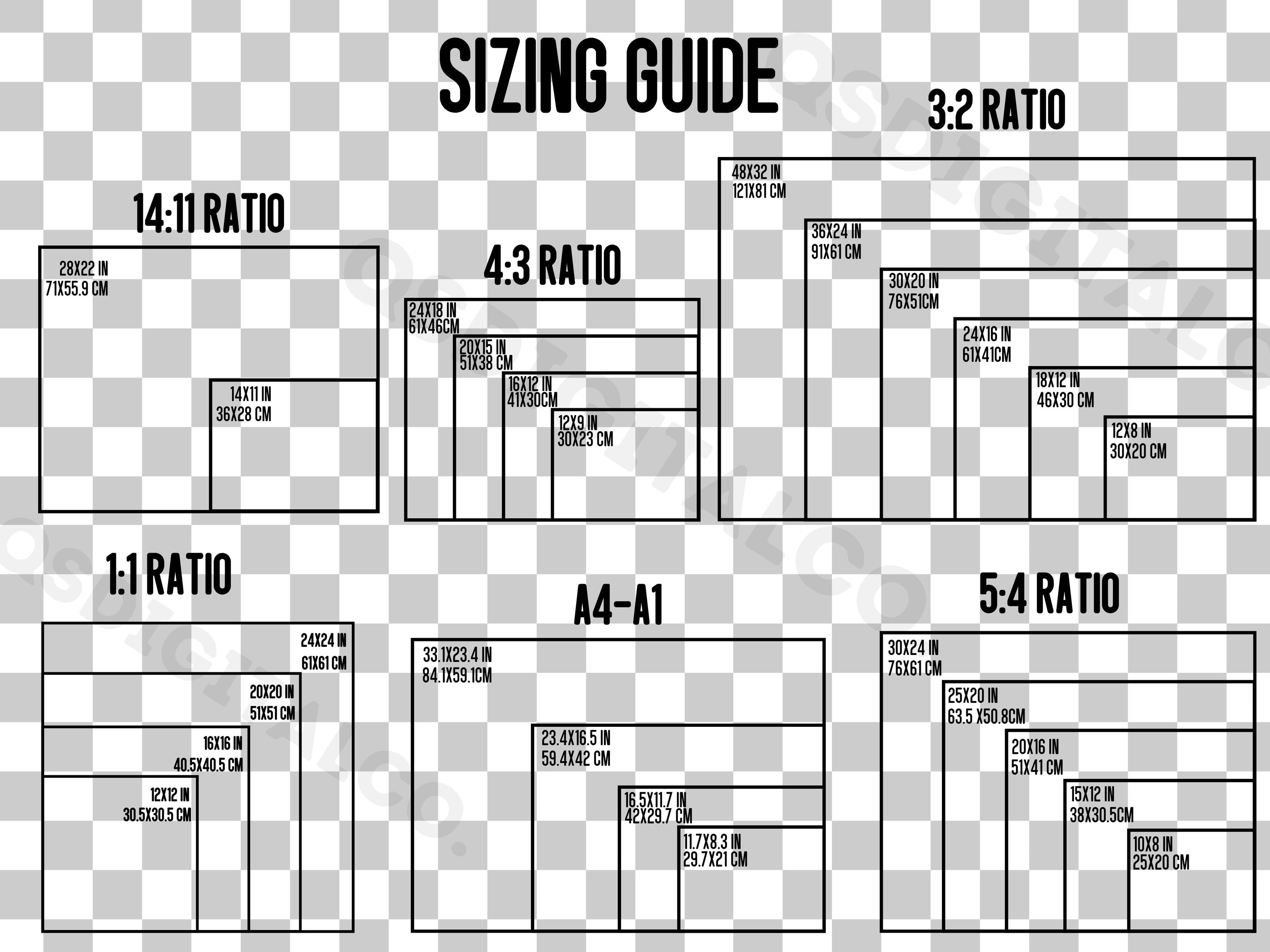 Transparent Wall Art Size Guide, Print Size Guide, Wall Art Ratio