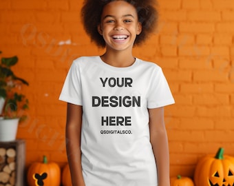 Kinder Bella Canvas 3001 T-Shirt Mockup, Kinder Halloween Mockup, Bella Canvas 3001Y Mockup, Bella Canvas 3001T, Kleinkind Mockup, Herbst Mockup