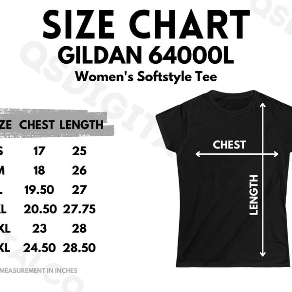 Gildan 64000L Size Chart | Women T-Shirt Size Guide | Gildan 64000L Mock Up | Sizing Guide | Women T-shirt Mockup | Women Tee Mocks