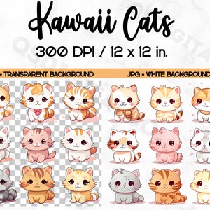 Paquete de imágenes prediseñadas de gatos Kawaii, 34 PNG JPG Imágenes prediseñadas de gatos lindos, PNG transparente, tazas, fabricación de tarjetas, camisetas, artesanía de papel digital, uso comercial imagen 3