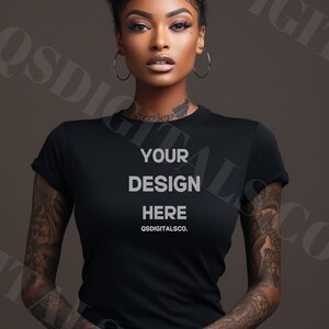 Bella Canvas 3001 Tshirt Mockup, Bella Canvas 3001 Mock Up, Black Women T-shirt Mockup, Tattooed Woman Model Mockup, BC 3001 Mockups