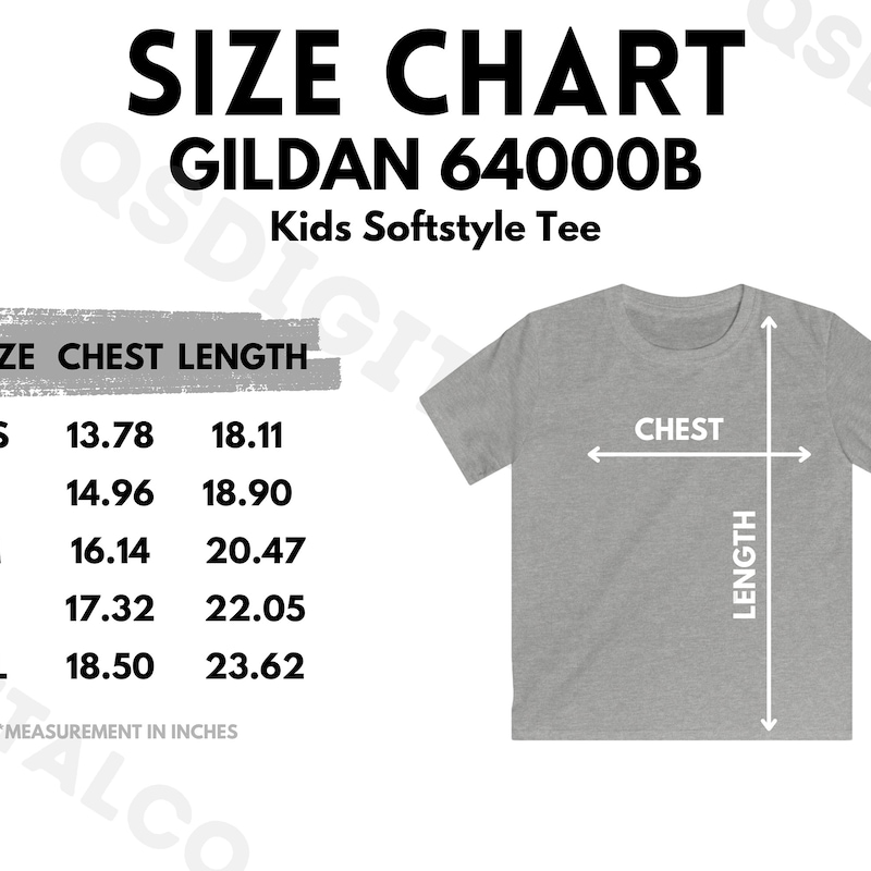 Gildan 64000 Size Chart Etsy
